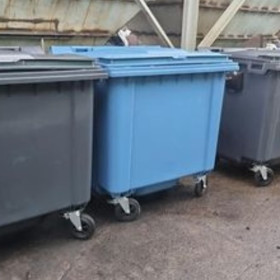 black and blue wheeled bin